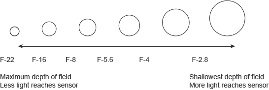 Aperture diameters. A chart showing aperture diameters and the relative size.