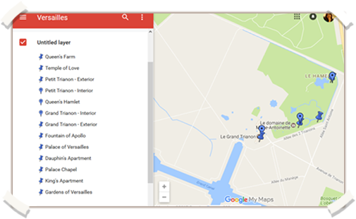 Screenshot image of link and view of Google map of Versailles.