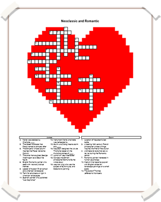 Screenshot image of Neoclassic and Romantic crossword puzzle.