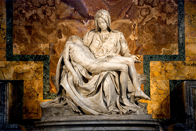 Marble version of Michelangelo's Pieta in St. Peter's Cathedral, Rome.